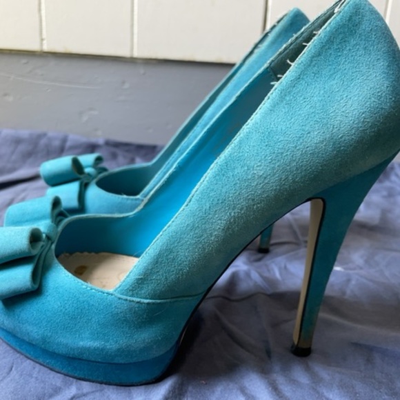 Open Toed faux Suede Heel Blue - Picture 4 of 4